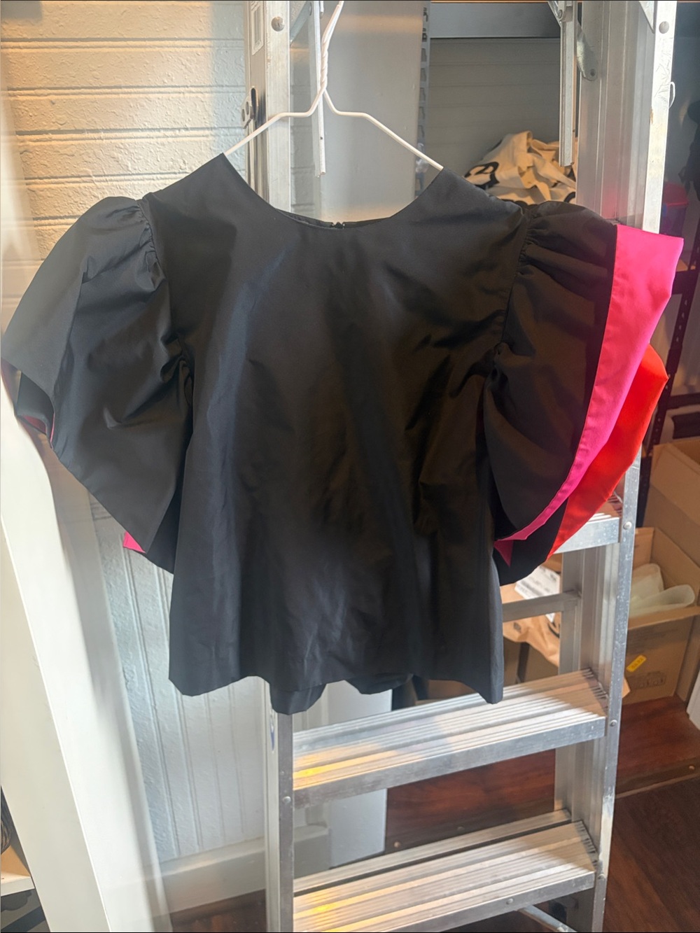 Zara Black Top with Pink and Orange Sleeve Contrast